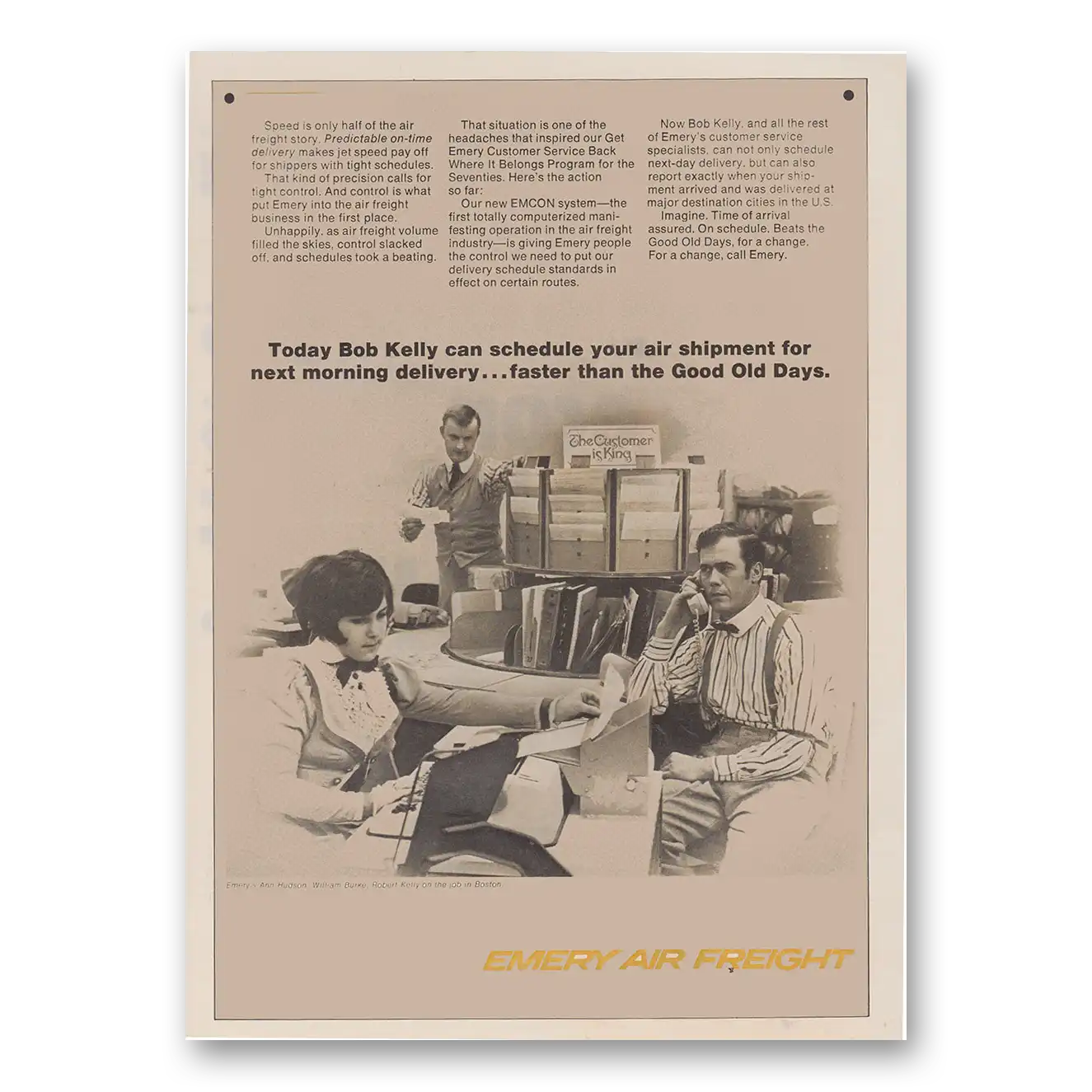 1970 Emery Air Freight Today Bob Kelly Can Schedule Vintage Magazine Print Ad