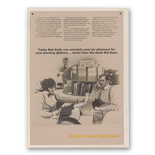 1970 Emery Air Freight Today Bob Kelly Can Schedule Vintage Magazine Print Ad