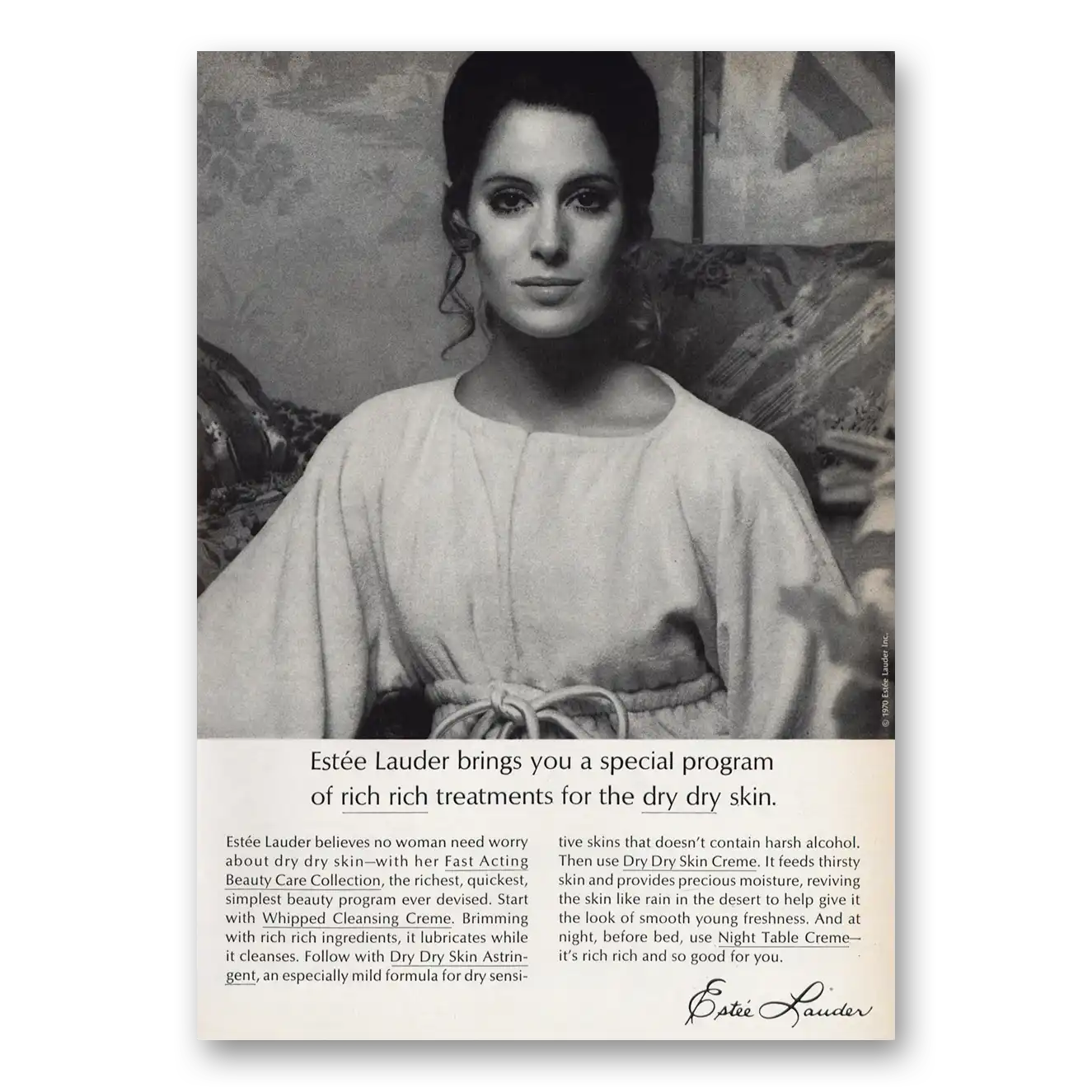 1970 Estee Lauder Rich Treatments for the Dry Skin Vintage Magazine Print Ad