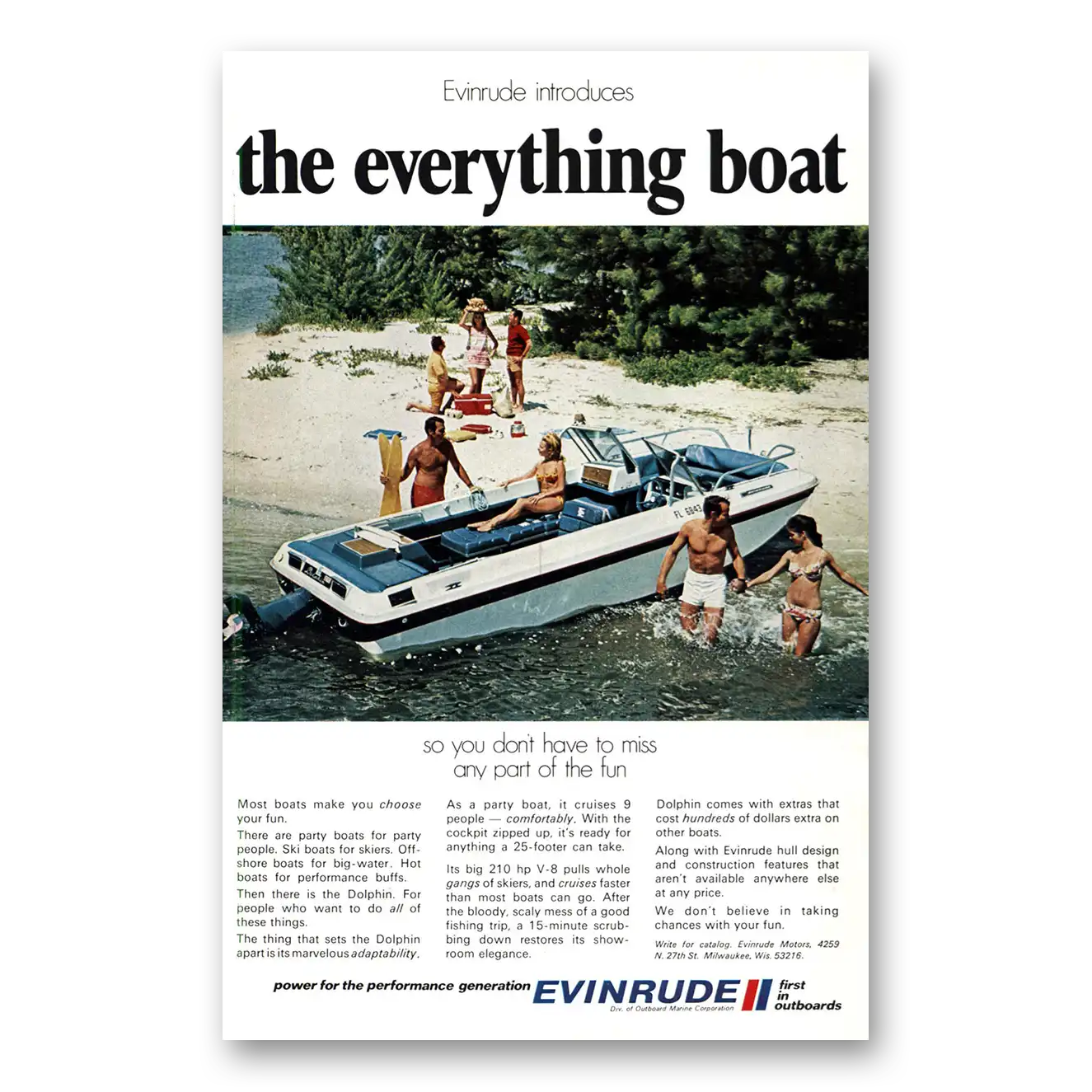 1970 Evinrude Everything Boat Vintage Magazine Print Ad