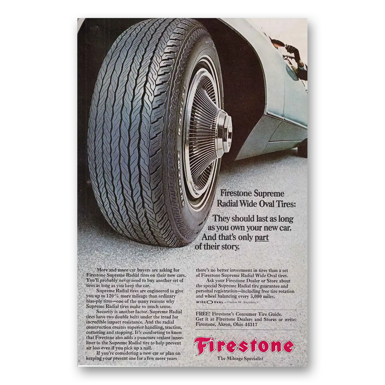 1970 Firestone Tires Should Last As Long As Your New Car Vintage Magazine Print Ad