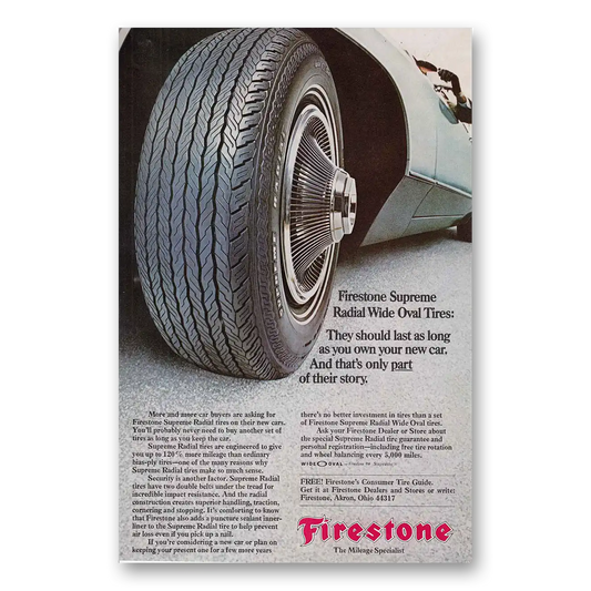 1970 Firestone Tires Should Last As Long As Your New Car Vintage Magazine Print Ad