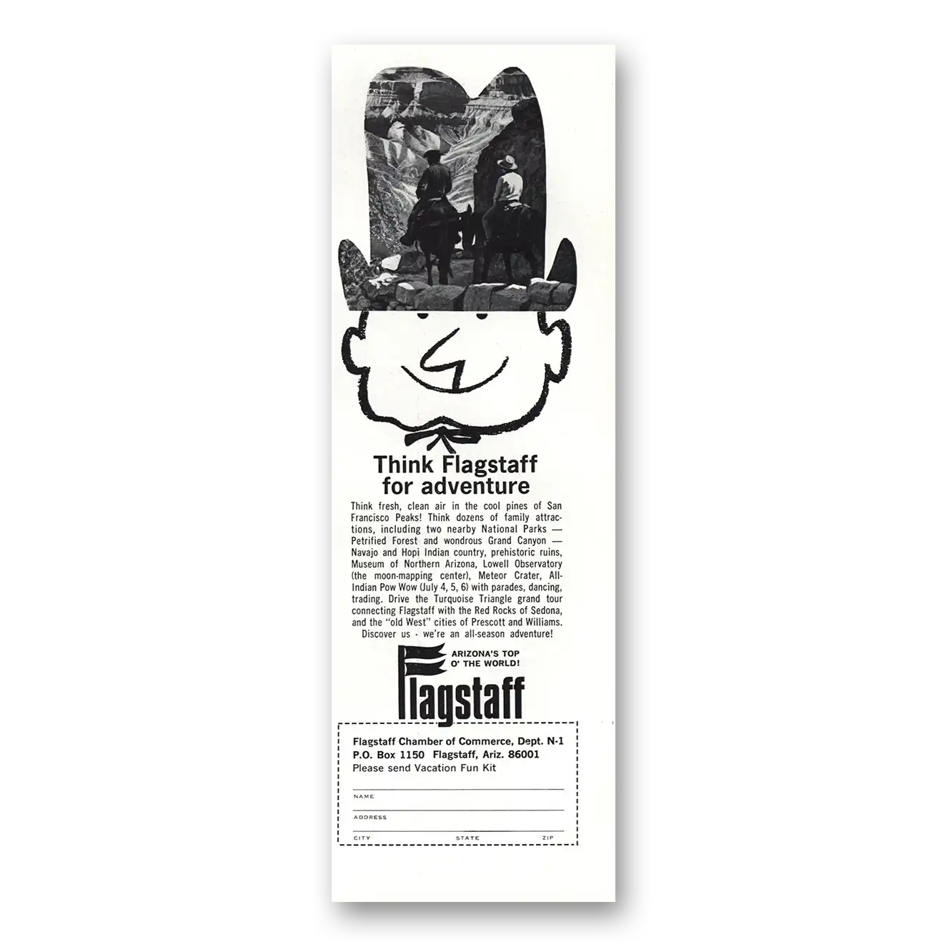 1970 Flagstaff Arizona Think Flagstaff Vintage Magazine Print Ad