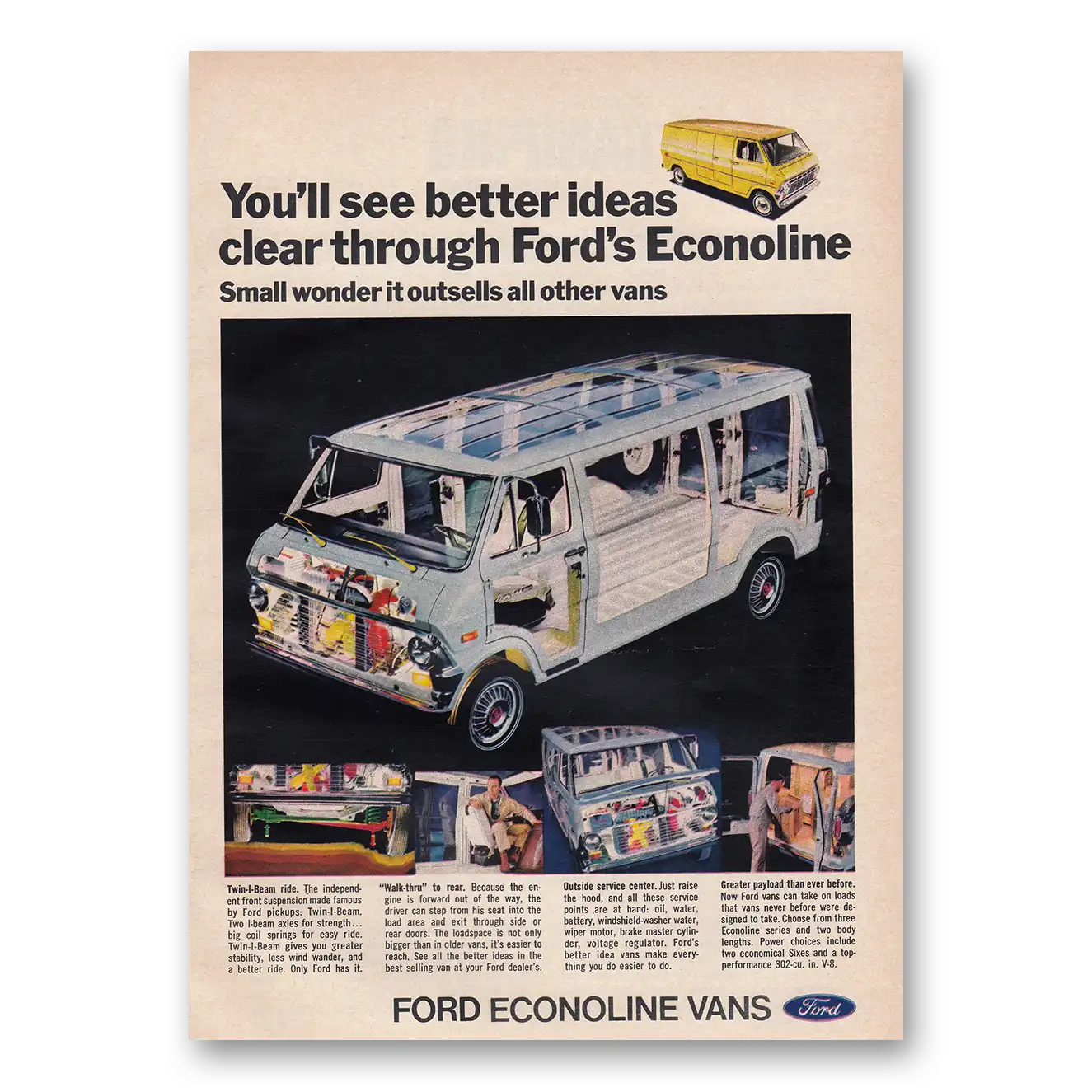 1970 Ford Econoline Van Better Ideas Clear Vintage Magazine Print Ad