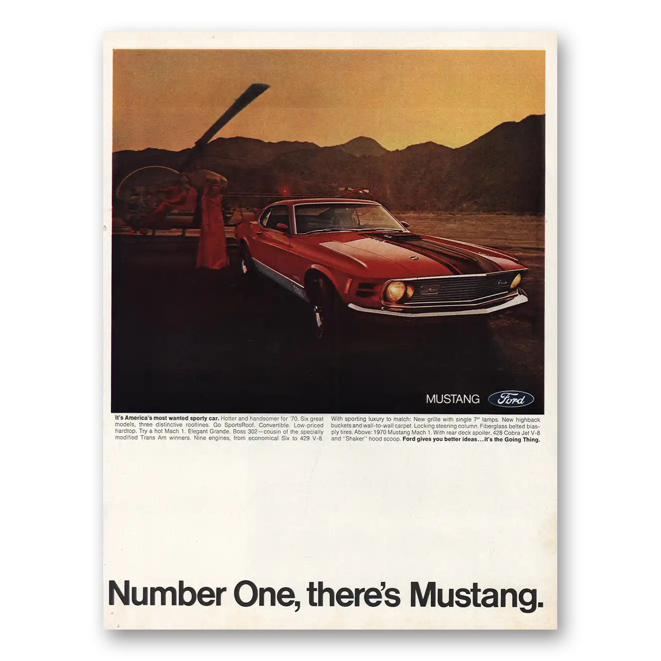 1970 Ford Mustang Number One Theres Mustang Vintage Magazine Print Ad