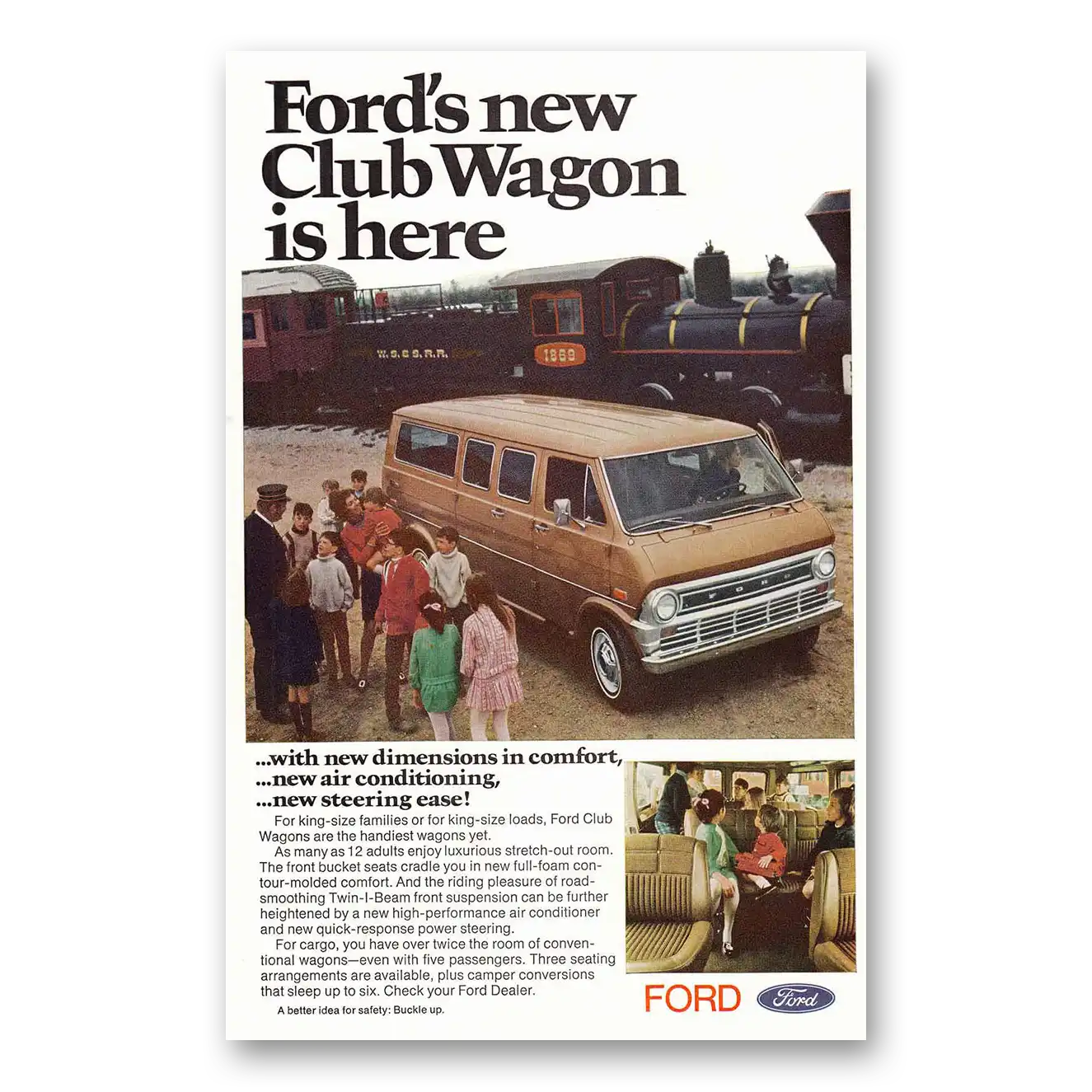 1970 Ford Club Wagon New Dimensions Vintage Magazine Print Ad