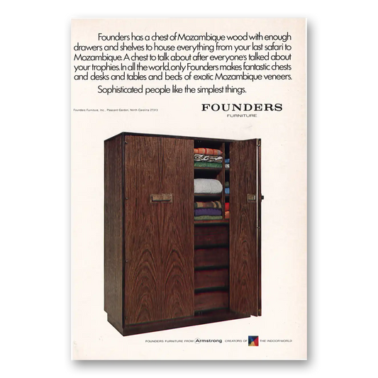 1970 Founders Armstrong Furniture Chest of Mozambique Wood Vintage Magazine Print Ad