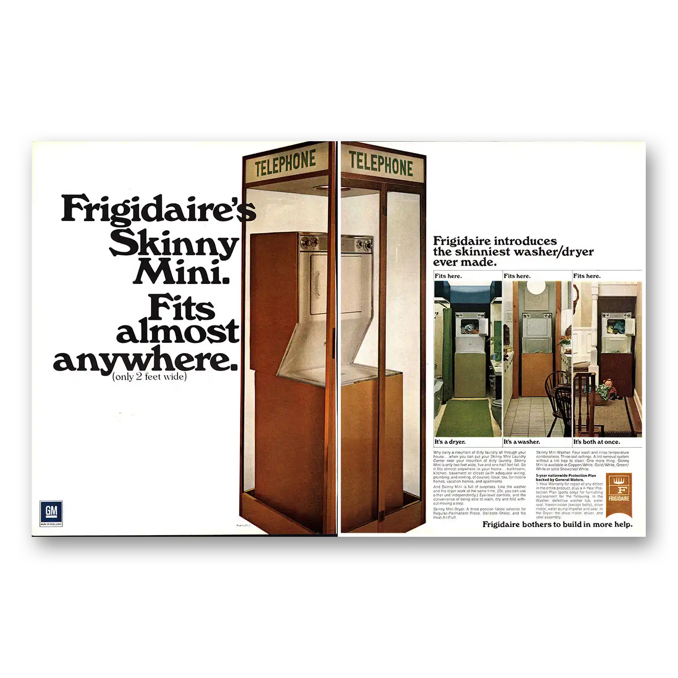 1970 Frigidaire Washer  Skinny Mini Vintage Magazine Print Ad