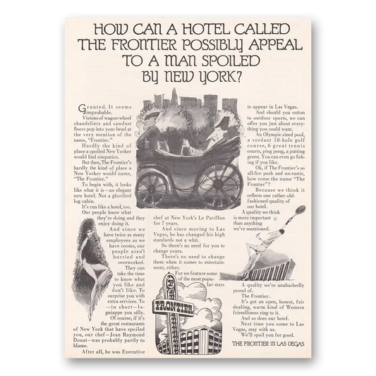 1970 Frontier Hotel Las Vegas Appeal to a Man Spoiled by New York Vintage Magazine Print Ad