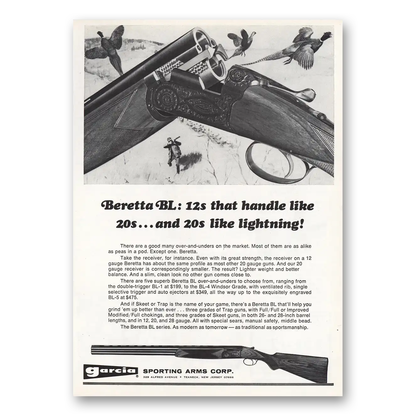 1970 Garcia Sporting Arms Beretta BL Like Lightning Vintage Magazine Print Ad