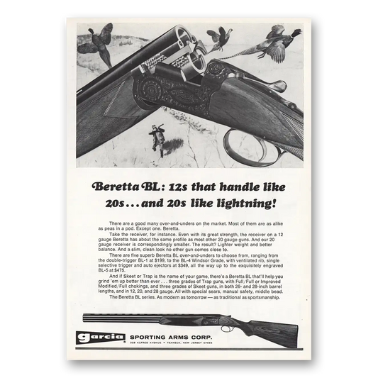 1970 Garcia Sporting Arms Beretta BL Like Lightning Vintage Magazine Print Ad