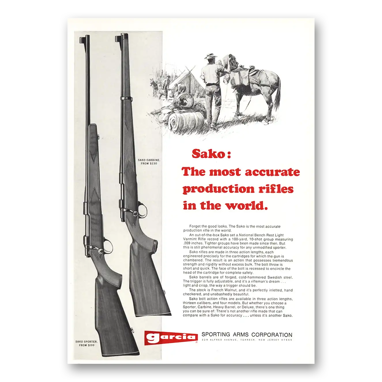 1970 Garcia Sporting Arms Sako Sporter Vintage Magazine Print Ad