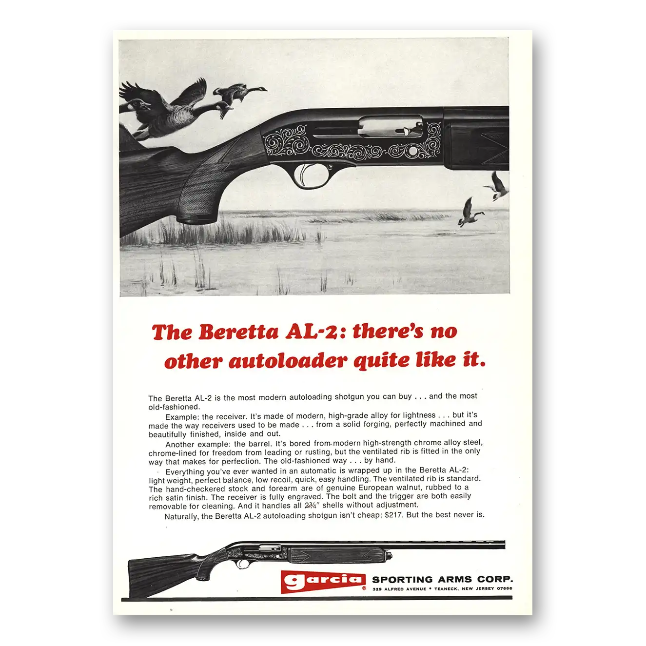 1970 Garcia Sporting Arms Beretta AL2 Autoloader Vintage Magazine Print Ad