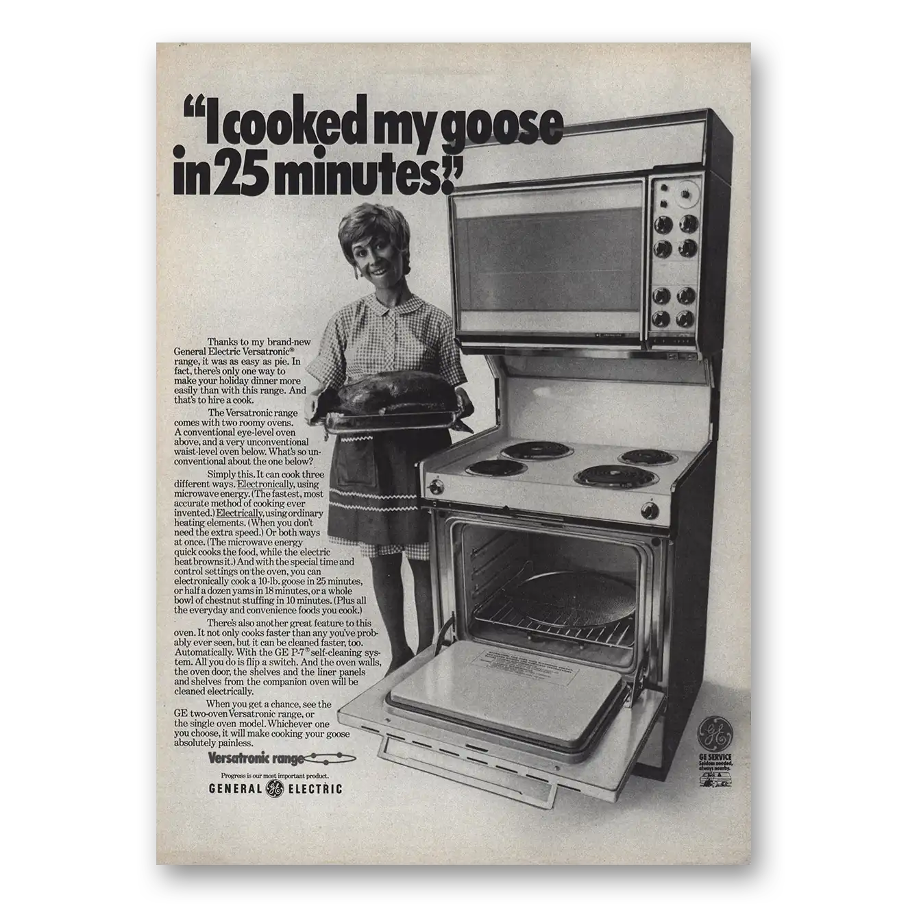 1970 General Electric Oven Versatronic Cooked My Goose Vintage Magazine Print Ad