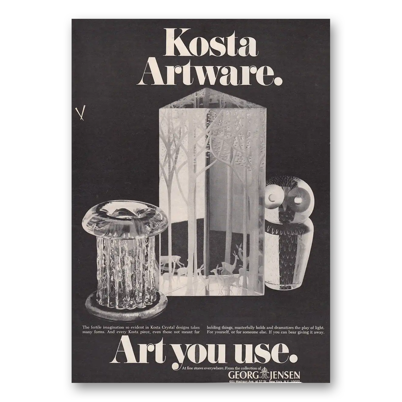 1970 Kosta Artware Art You Use Vintage Magazine Print Ad