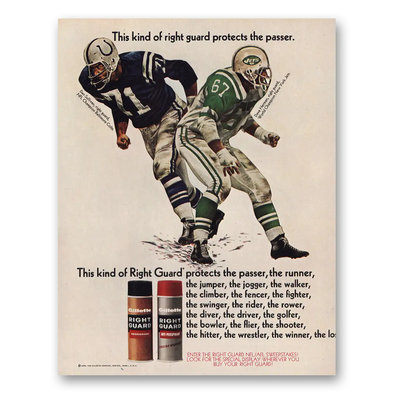 1970 Right Guard Deoderant Protects the Passer Vintage Magazine Print Ad