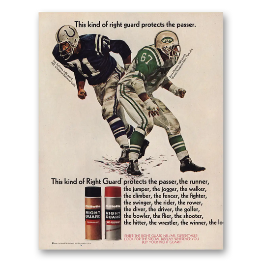 1970 Right Guard Deoderant Protects the Passer Vintage Magazine Print Ad