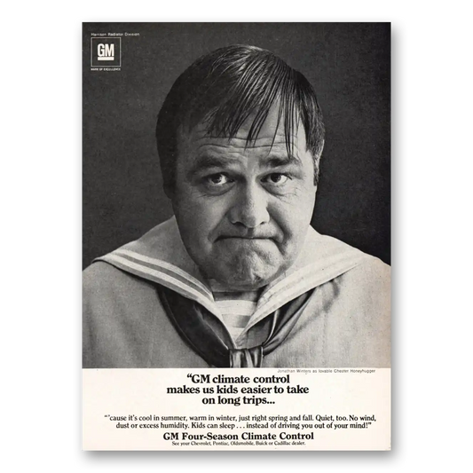 1970 GM Four Season Climate Control Jonathan Winters Chester Honeyhugger Vintage Magazine Print Ad