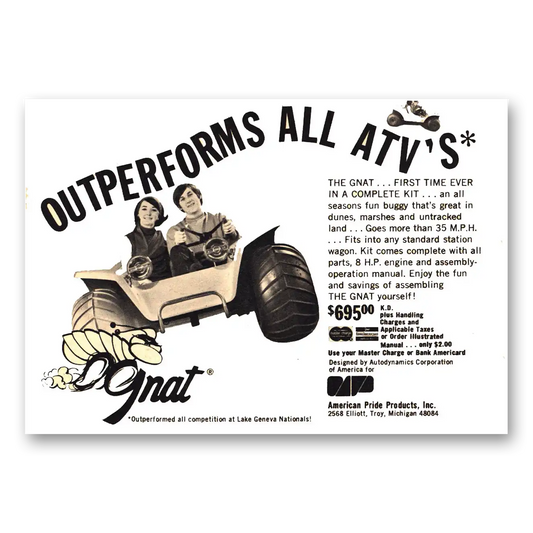 1970 Gnat Buggy ATV Outperforms All ATVs Vintage Magazine Print Ad