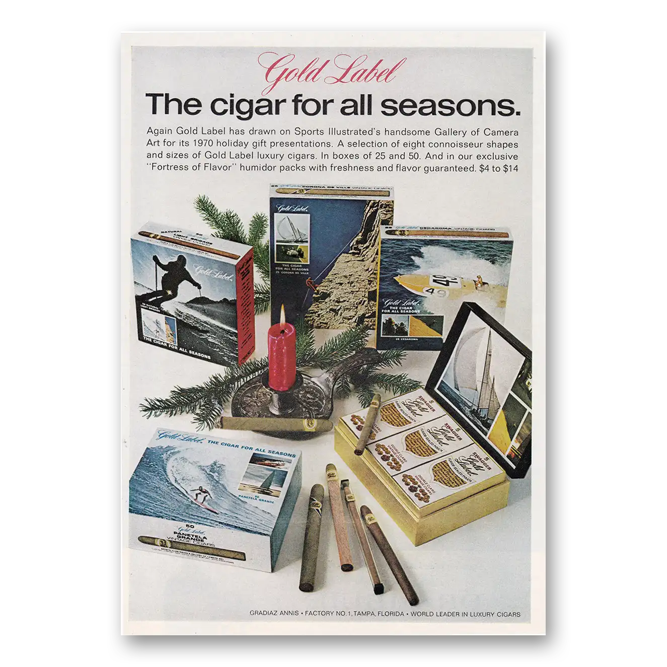 1970 Gold Label Cigars Cigar For All Seasons Vintage Magazine Print Ad