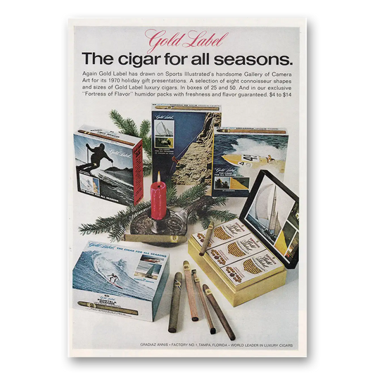 1970 Gold Label Cigars Cigar For All Seasons Vintage Magazine Print Ad