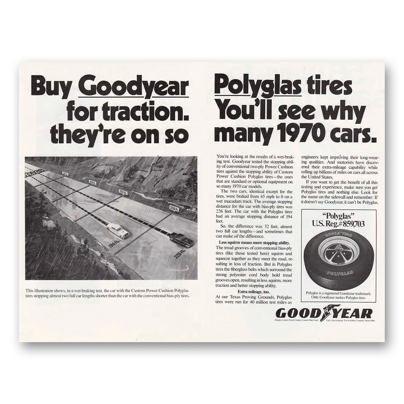 1970 Goodyear Tires Polyglas Tires 1970 Cars Vintage Magazine Print Ad