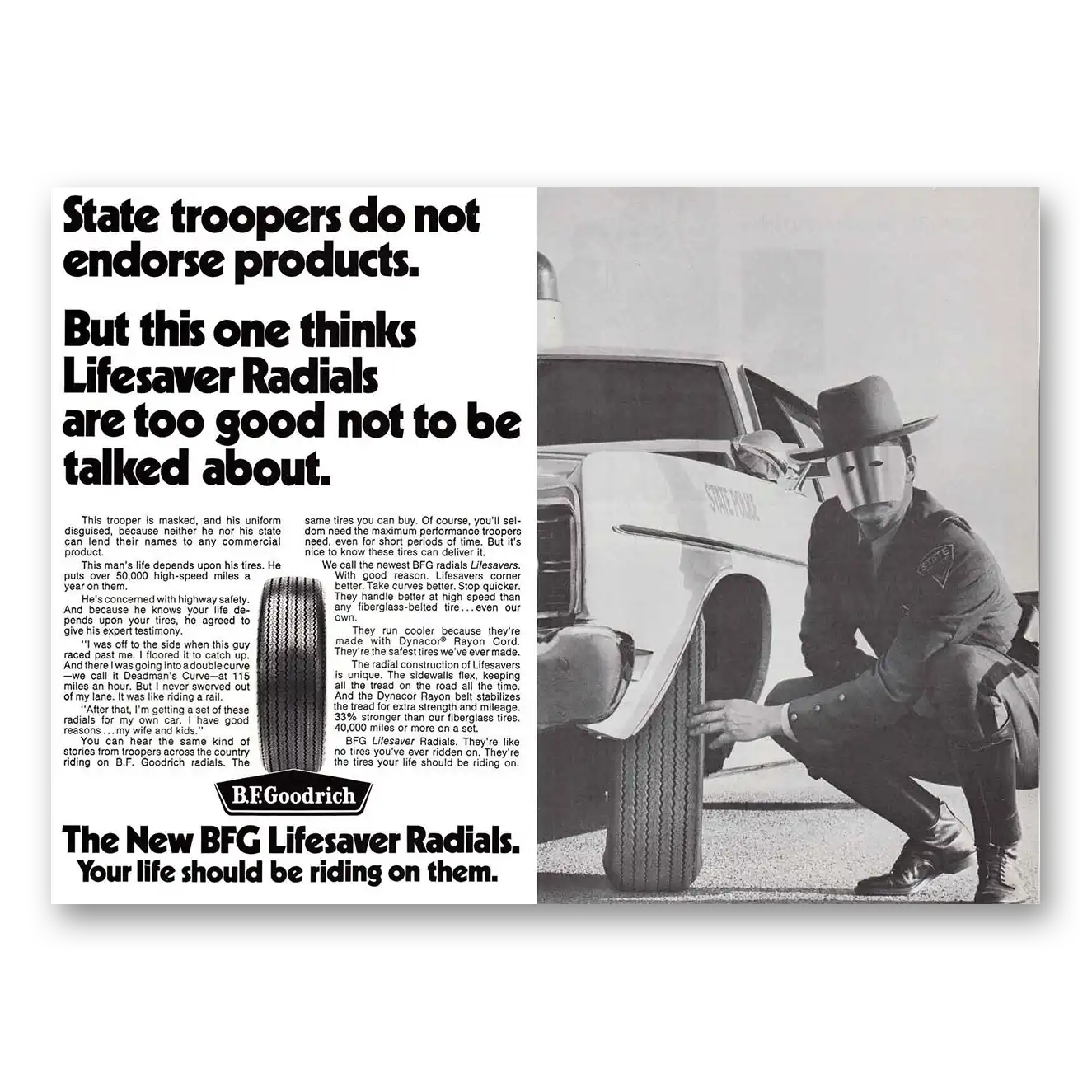 1970 Goodrich Tires Lifesaver Radial Vintage Magazine Print Ad