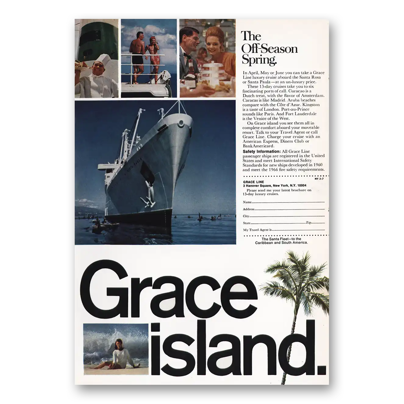 1970 Grace Line Off Season Spring Grace Island Vintage Magazine Print Ad