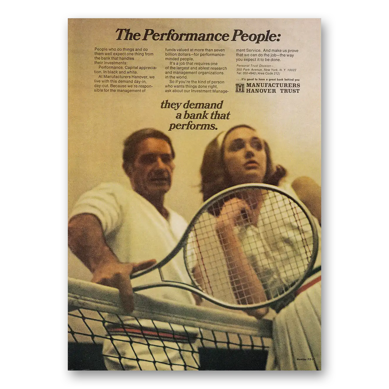 1970 Manufacturers Hanover Trust Performance People Vintage Magazine Print Ad