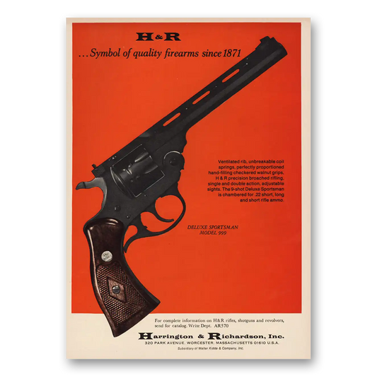 1970 Harrington & Richardson Arms Deluxe Sportsman Model 999 Vintage Magazine Print Ad