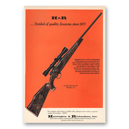 1970 Harrington & Richardson Arms Ultra Wildcat Model 317 Vintage Magazine Print Ad