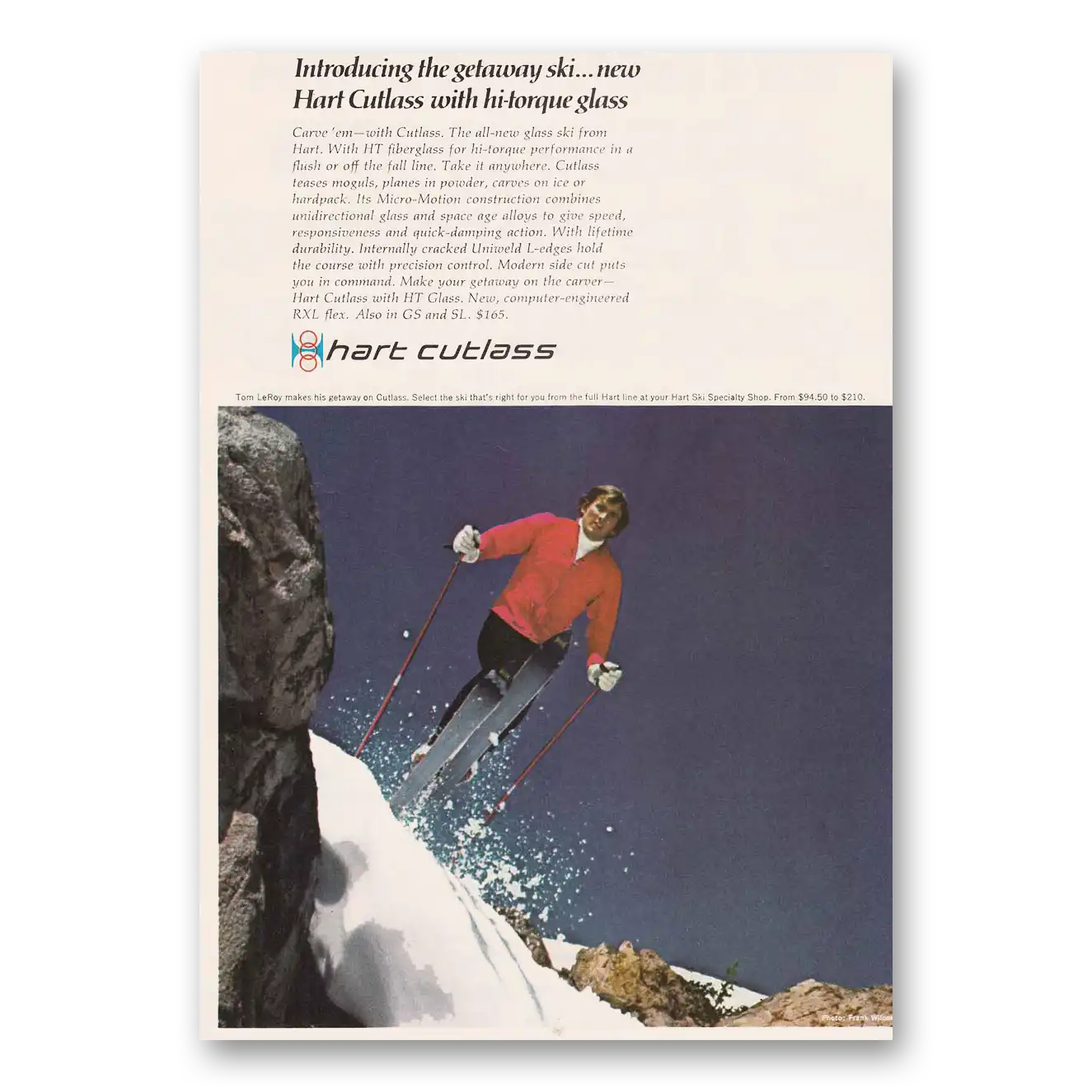 1970 Hart Cutlass Skis Getaway Ski Vintage Magazine Print Ad