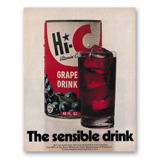 1970 Hi C Grape Drink The Sensible Drink Vintage Magazine Print Ad