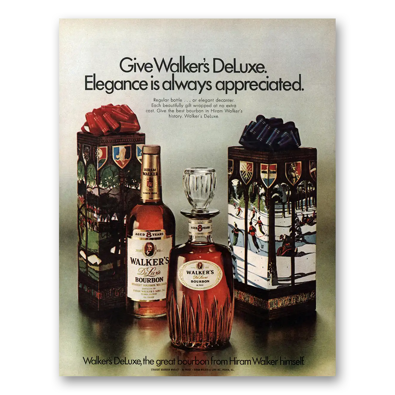 1970 Walkers DeLuxe Bourbon Whiskey Elegance Is Always Appreciated Vintage Magazine Print Ad