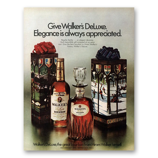 1970 Walkers DeLuxe Bourbon Whiskey Elegance Is Always Appreciated Vintage Magazine Print Ad