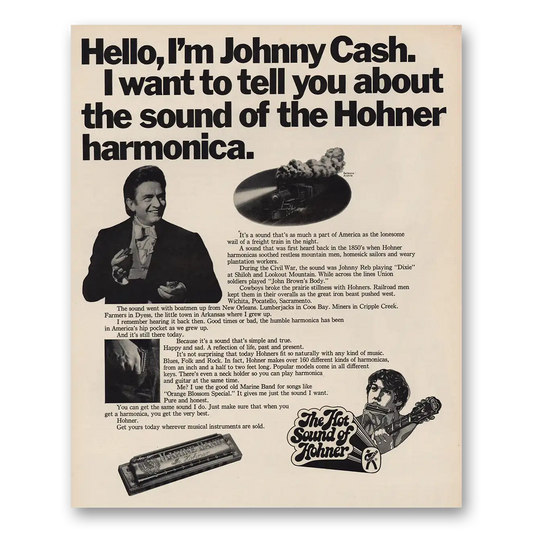 1970 Hohner Hamonicas Hello Im Johnny Cash Vintage Magazine Print Ad