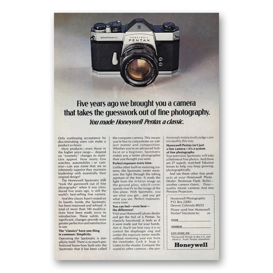 1970 Pentax Camera Five Years Ago Vintage Magazine Print Ad