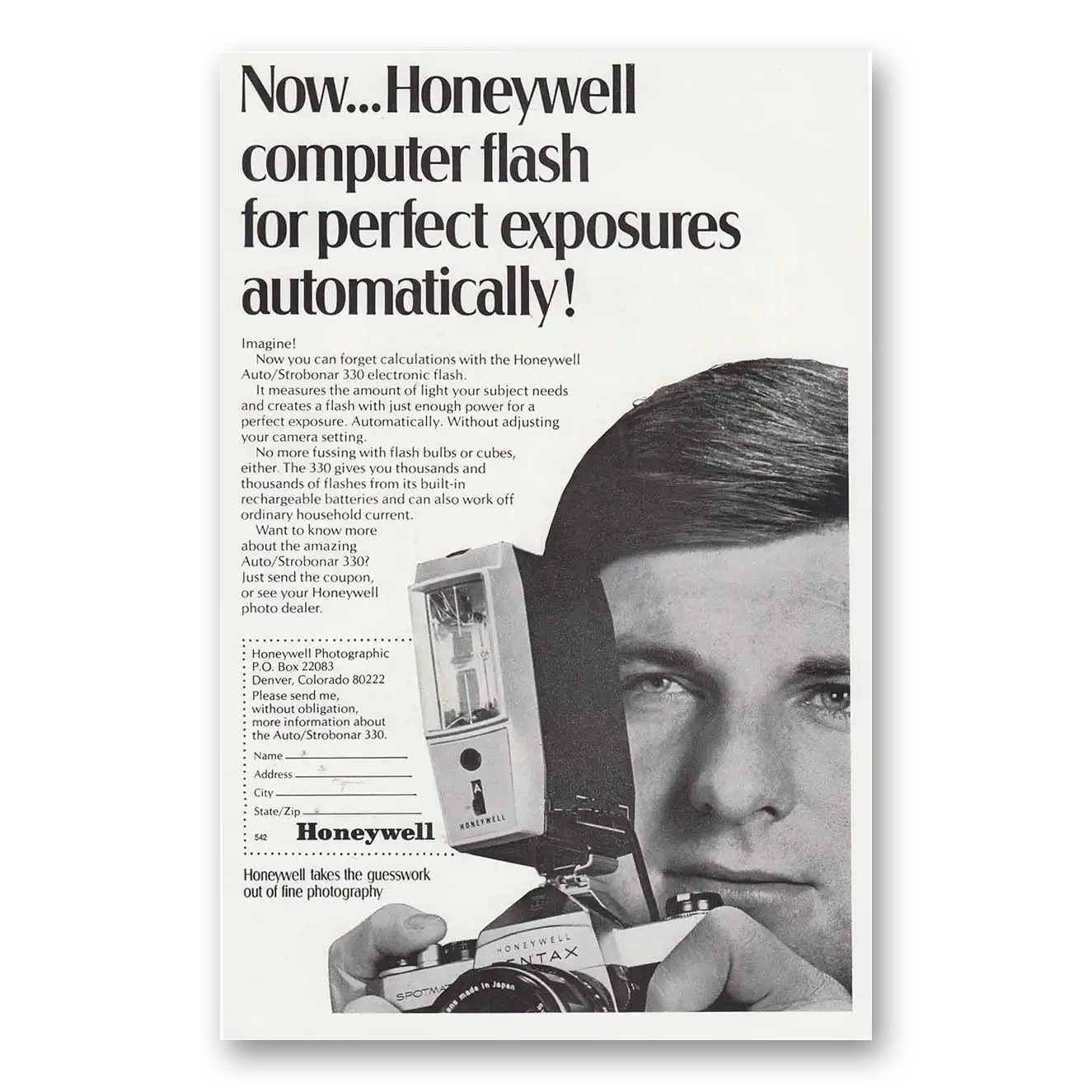 1970 Honeywell Camera Computer Flash Perfect Exposures Vintage Magazine Print Ad