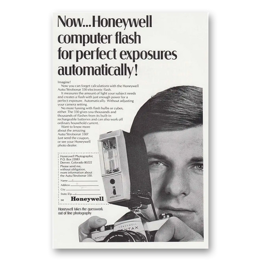 1970 Honeywell Camera Computer Flash Perfect Exposures Vintage Magazine Print Ad