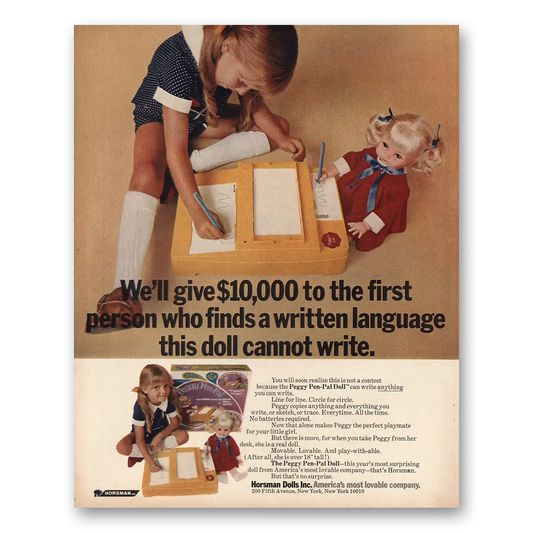 1970 Horsman Dolls Written Language This Doll Cannot Write Vintage Magazine Print Ad