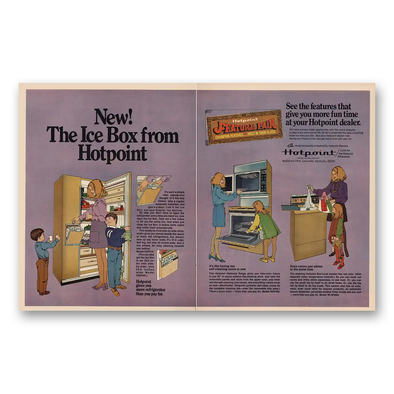 1970 Hotpoint Refrigerator Ice Box Feature Fair Vintage Magazine Print Ad