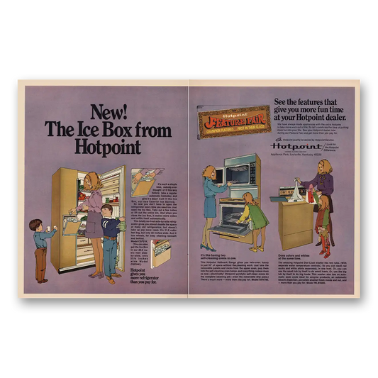 1970 Hotpoint Refrigerator Ice Box Feature Fair Vintage Magazine Print Ad