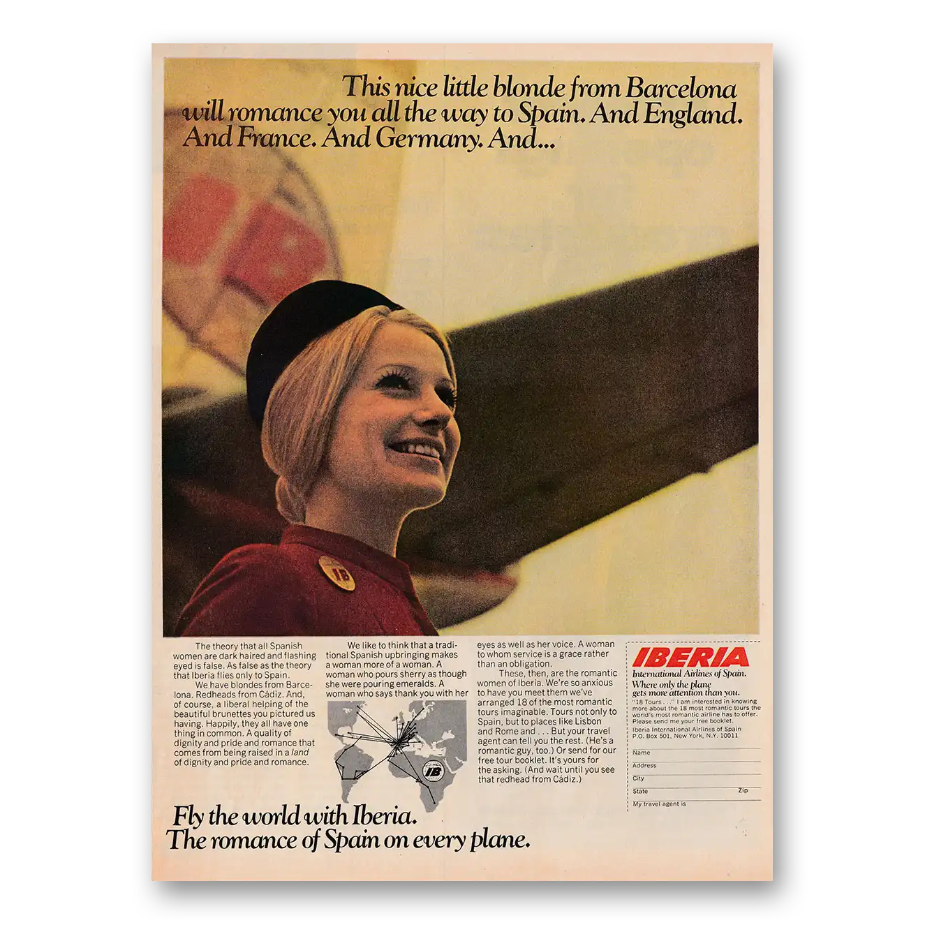 1970 Iberia Airlines This Nice Little Blonde From Barcelona Vintage Magazine Print Ad