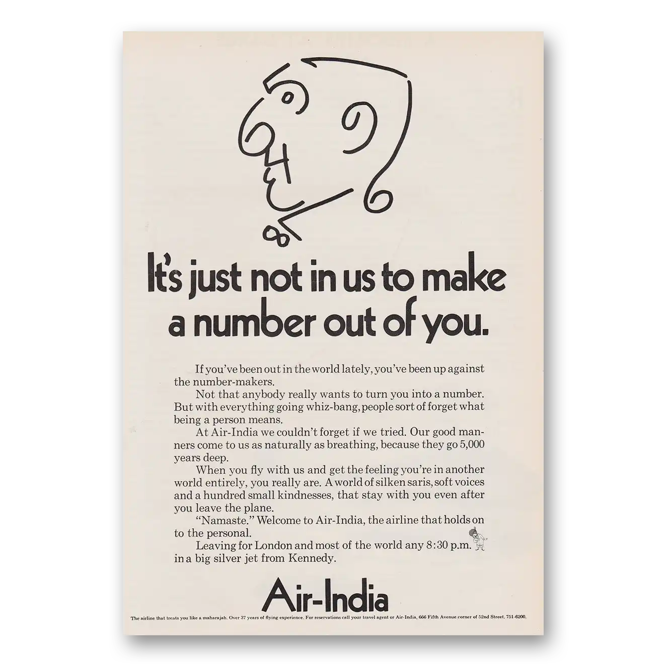 1970 Air India Just Not In Us To Make Number Out of You Vintage Magazine Print Ad