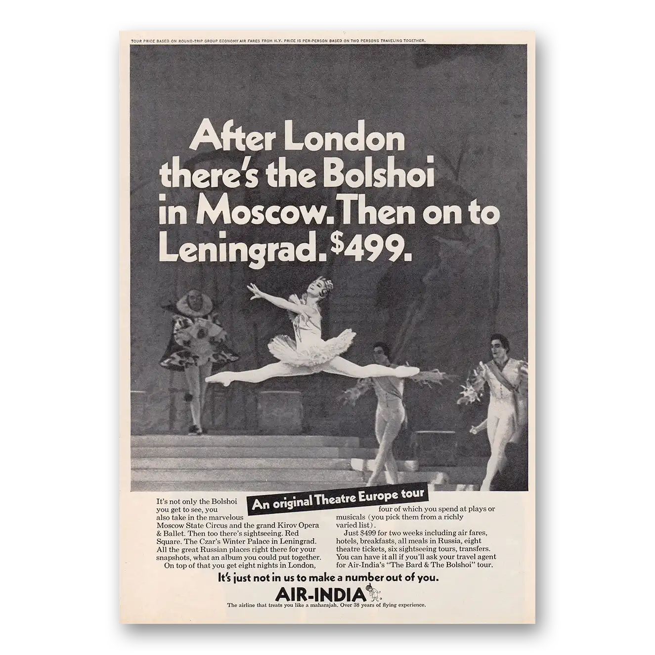 1970 Air India After London Theres the Bolshoi Vintage Magazine Print Ad