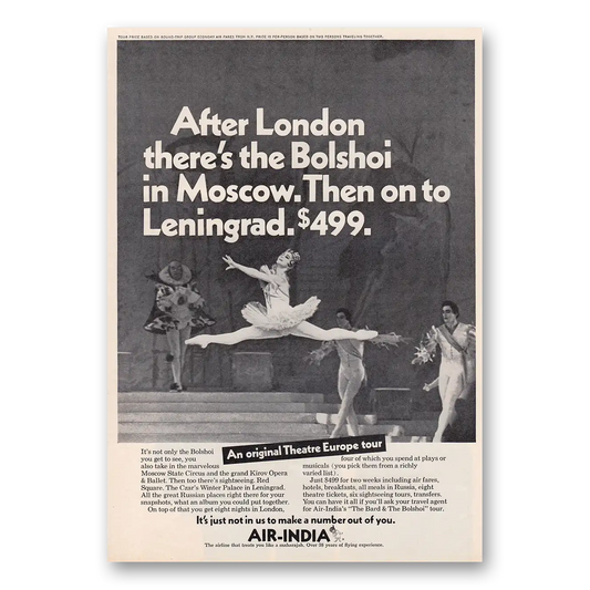 1970 Air India After London Theres the Bolshoi Vintage Magazine Print Ad