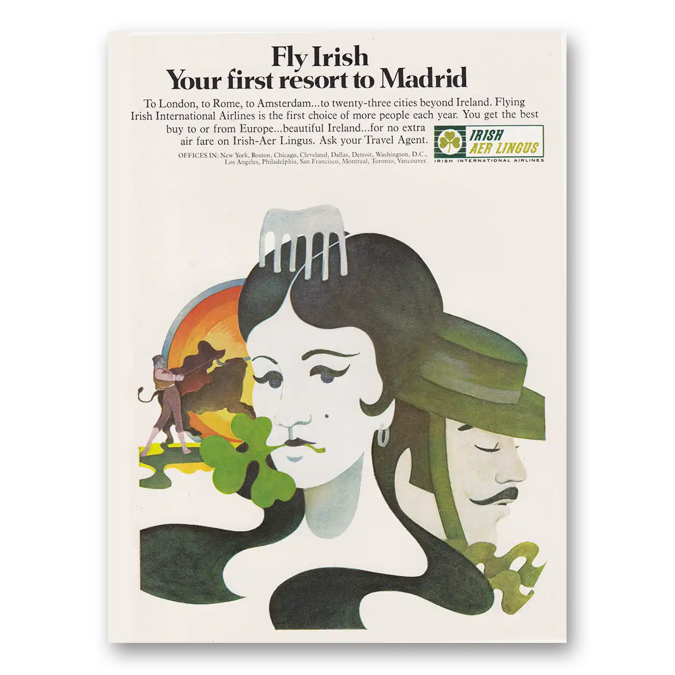 1970 Irish Aer Lingus Your First Resort to Madrid Vintage Magazine Print Ad