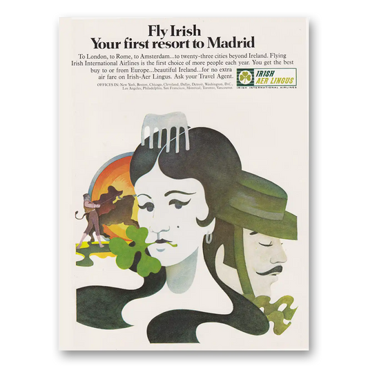 1970 Irish Aer Lingus Your First Resort to Madrid Vintage Magazine Print Ad