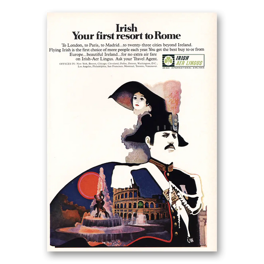 1970 Irish Aer Lingus Rome Vintage Magazine Print Ad