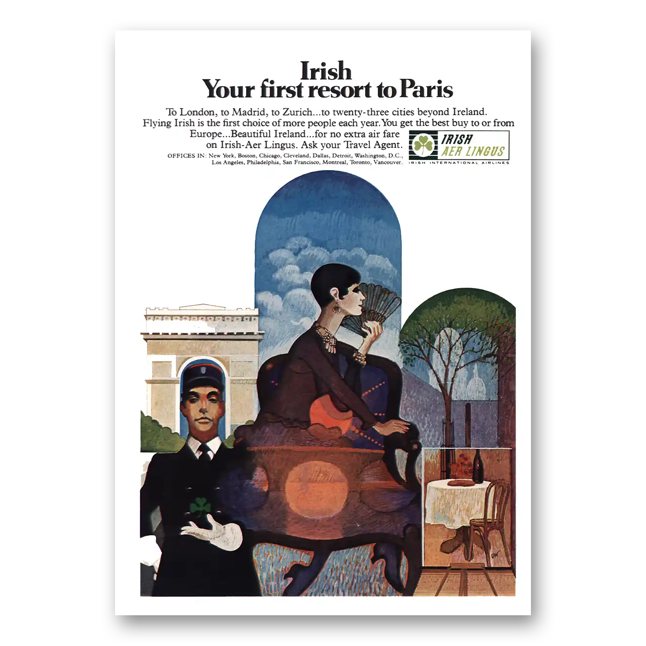 1970 Irish Aer Lingus First Resort Paris Vintage Magazine Print Ad